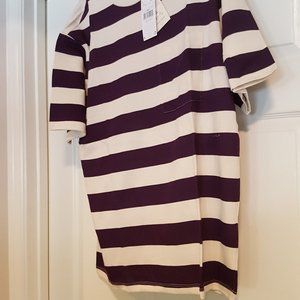MANGO Purple Striped Cotton T-Shirt - Large